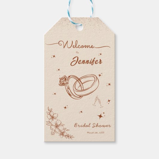 Ring en bloemhand getekende bruidsdouche cadeaulabel (Voorkant)