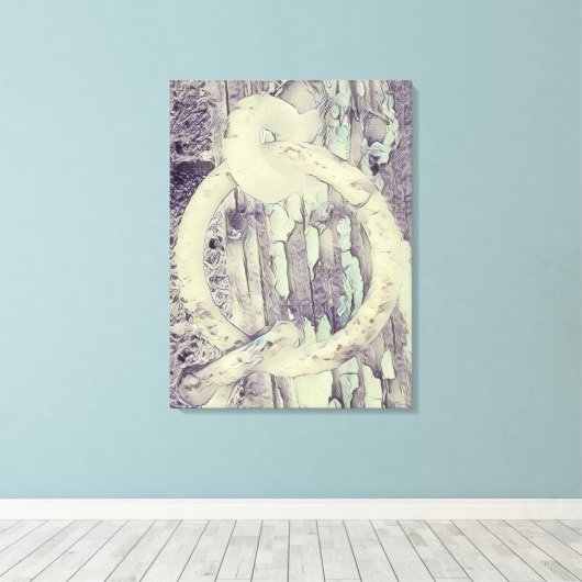 Ring en haak antieke slot in houtskoolstijl canvas afdruk (Insitu (Houten vloer))