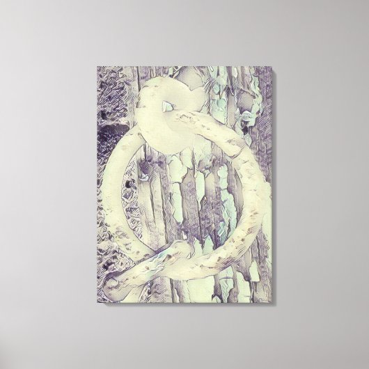 Ring en haak antieke slot in houtskoolstijl canvas afdruk (Voorkant)