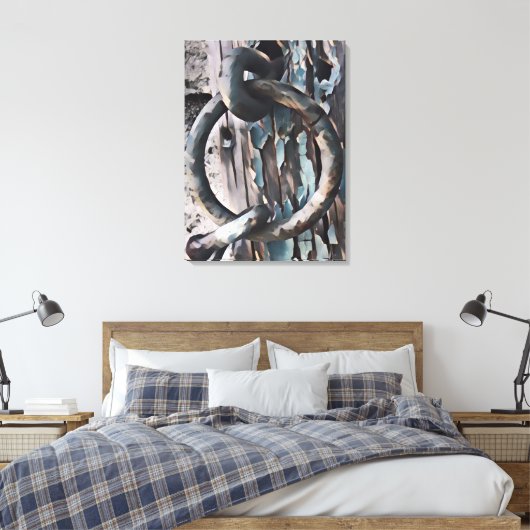 Ring en haak antieke slot in pen- en inktstijl canvas afdruk (Insitu (Slaapkamer))