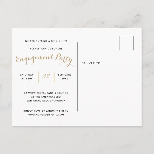 Ring erop in de "Engagement Party" Uitnodiging Briefkaart (Achterkant)