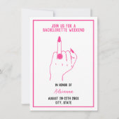 Ring Finger Bold Roze Bachelorette Meisjes Weekend Kaart (Voorkant)