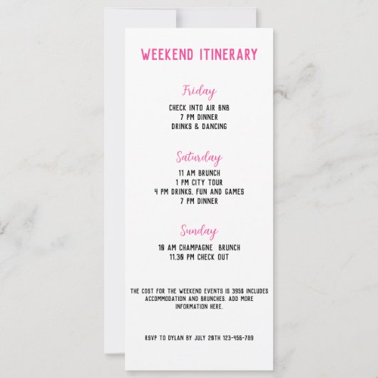 Ring Finger Roze Bachelorette Weekend Route Kaart (Achterkant)