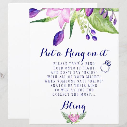 Ring game elegant floral vrijgezellenfeest sign (Voorkant / Achterkant)