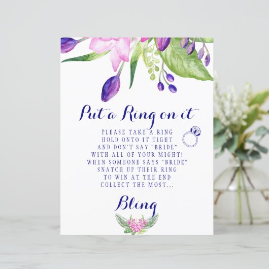 Ring game elegant floral vrijgezellenfeest sign (Staand voorkant)