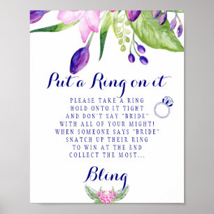 Ring game elegant floral vrijgezellenfeest sign poster