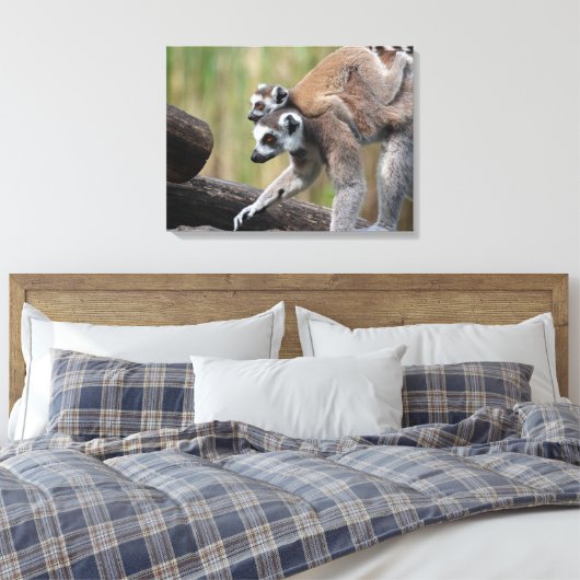 Ring-getrainde Lemur moeder en Baby Canvas Afdruk (Insitu (Slaapkamer))