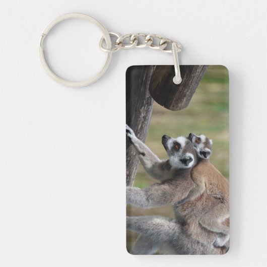 Ring-getrainde Lemur moeder en Baby Sleutelhanger (Voorkant)
