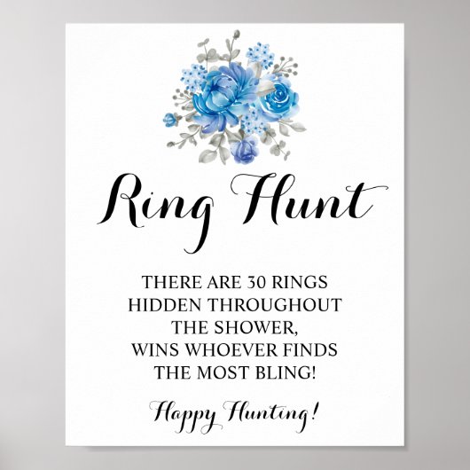 Ring Hunt Blue Flower Vrijgezellenfeest Game Sign Poster (Voorkant)