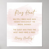 Ring Hunt Blush & Gold Vrijgezellenfeest Game Sign Poster (Voorkant)