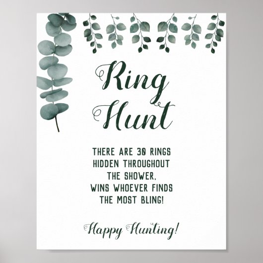 Ring Hunt Eucalyptus Vrijgezellenfeest Game Sign Poster (Voorkant)