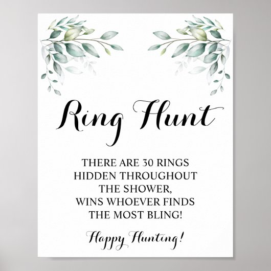 Ring Hunt Eucalyptus Vrijgezellenfeest Game Sign Poster (Voorkant)