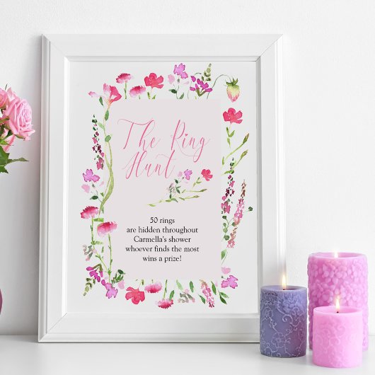 Ring Hunt Game Pink Wildflower Vrijgezellenfeest Poster