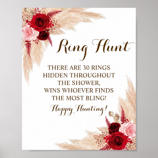 Ring Hunt Pampas Grass Vrijgezellenfeest Game Sign Poster (Voorkant)