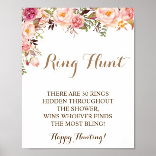 Ring Hunt Pink Floral Vrijgezellenfeest Game Sign Poster