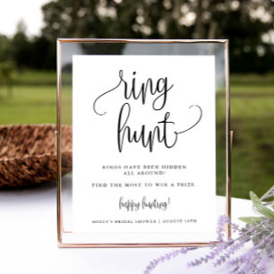 Ring Hunt Shower Game, minimalistische kalligrafie Poster