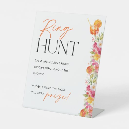 Ring Hunt Sign Bridal Shower Game First Spritz Reclamebord Met Voetstuk (Voorkant)