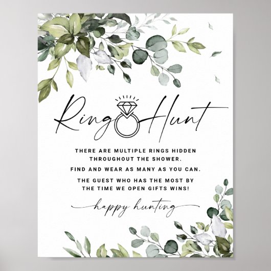 Ring Hunt Vrijgezellenfeest Game Sign Greenery Poster (Voorkant)