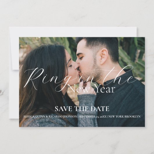 Ring in het nieuwe jaar Bruiloft Save the date Kaart (Voorkant)