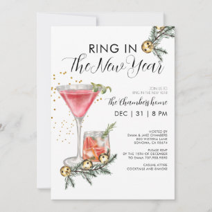 Ring in het nieuwe jaar cocktail party kaart