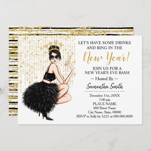 Ring in het nieuwe jaar en hebben een Drink glitte Kaart (Voorkant / Achterkant)