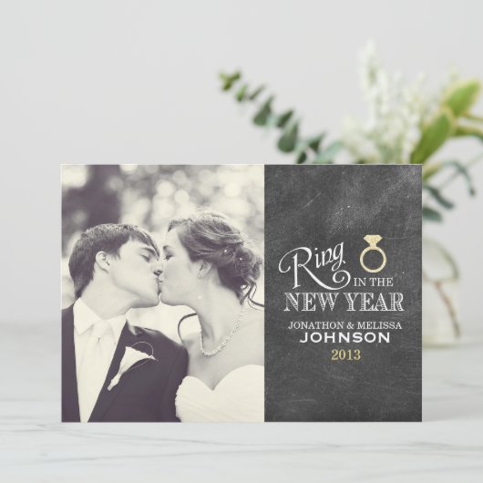 Ring in het nieuwe jaar | Goudharing Feestdagenkaart (Staand voorkant)