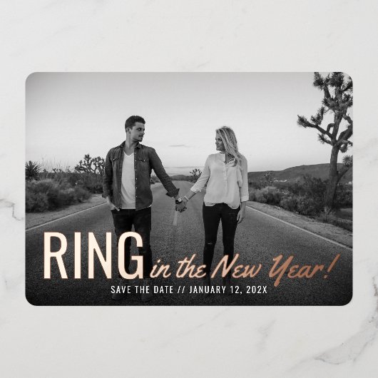 Ring in het Nieuwe Jaar sparen de Datum Folie Uitnodiging (Voorkant)