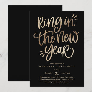 Ring in het nieuwjaar Faux Foil Party Invitation Kaart