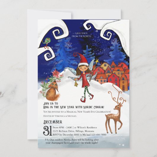 Ring in the New Year with Nordic Charm I Whimsical Kaart (Voorkant)