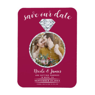 Ring met frambozenroze diamant Bling Save the Date Magneet