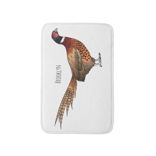 Ring-necked fazant bird cartoon badmat (Voorkant Verticaal)