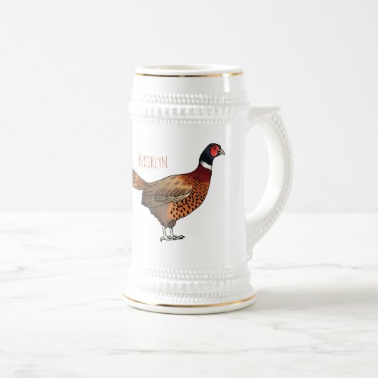 Ring-necked fazant bird cartoon bierpul (Voorkant rechts)