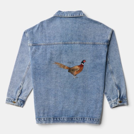 Ring-necked fazant bird cartoon denim jacket (Achterkant)