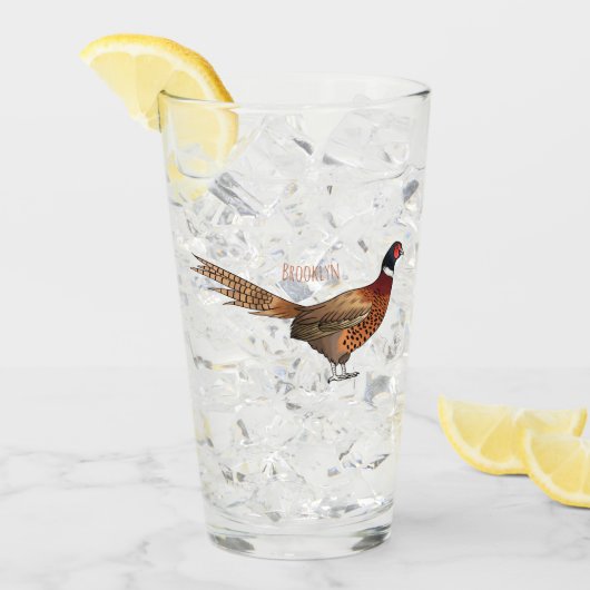Ring-necked fazant bird cartoon glas (Voorkant ijs)