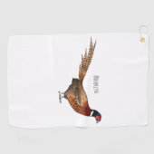 Ring-necked fazant bird cartoon golfhanddoek (Horizontaal)