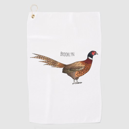 Ring-necked fazant bird cartoon golfhanddoek (Voorkant)