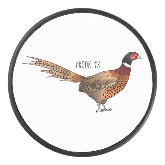 Ring-necked fazant bird cartoon hockey puck (Voorkant)
