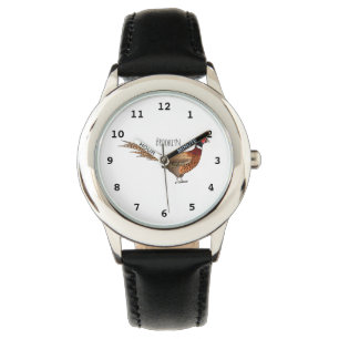 Ring-necked fazant bird cartoon horloge