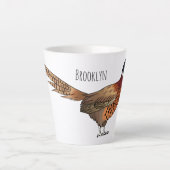 Ring-necked fazant bird cartoon latte mok (Voorkant)
