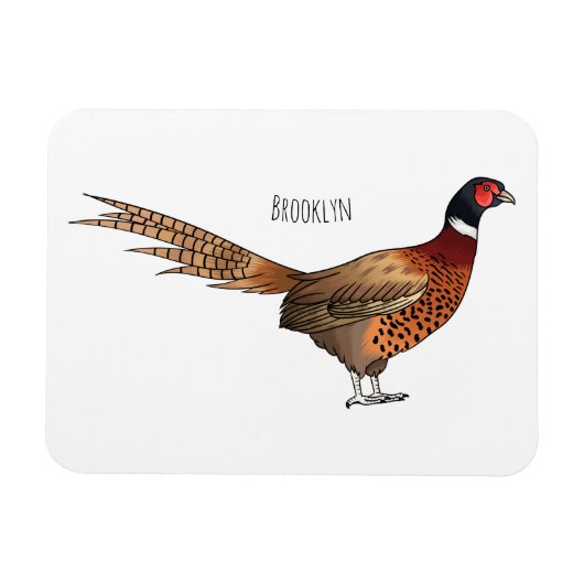Ring-necked fazant bird cartoon magneet (Horizontaal)