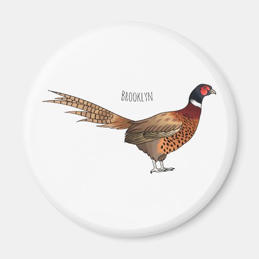 Ring-necked fazant bird cartoon magneet (Voorkant)