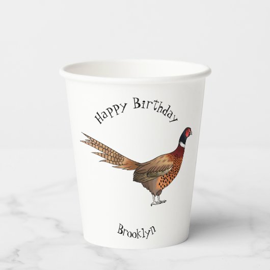 Ring-necked fazant bird cartoon papieren bekers (Achterkant)