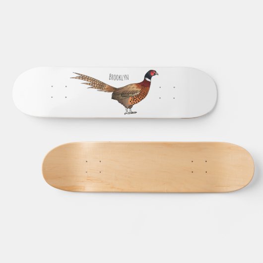Ring-necked fazant bird cartoon persoonlijk skateboard (Horizontaal)