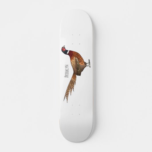 Ring-necked fazant bird cartoon persoonlijk skateboard (Voorkant)