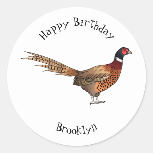 Ring-necked fazant bird cartoon ronde sticker (Voorkant)