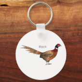 Ring-necked fazant bird cartoon sleutelhanger (Voorkant)