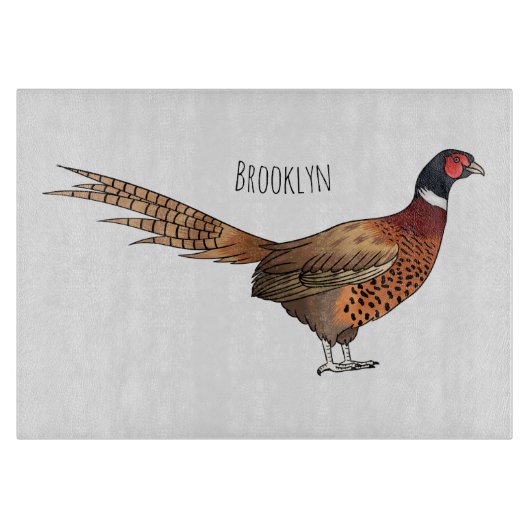 Ring-necked fazant bird cartoon snijplank (Voorkant)