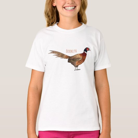 Ring-necked fazant bird cartoon t-shirt (Voorkant)