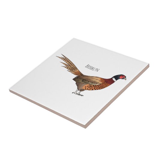 Ring-necked fazant bird cartoon tegeltje (Zijkant)