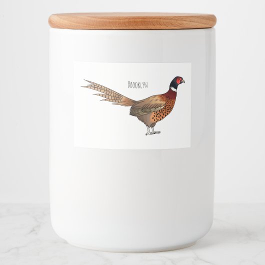 Ring-necked fazant bird cartoon voedselcontainer etiket (Voorkant)